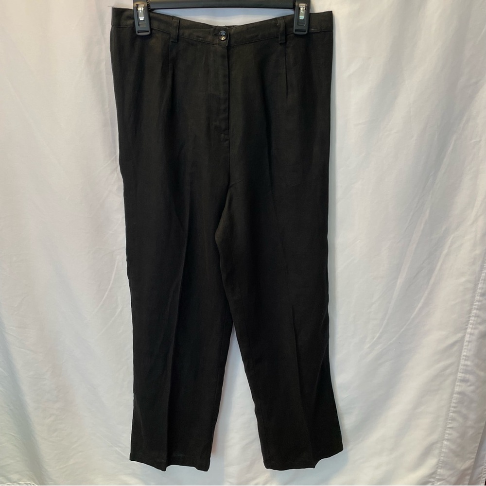 JM Collection 100%Linen Black‎ Pants Slacks 12 Old Money Quiet Luxury Office
